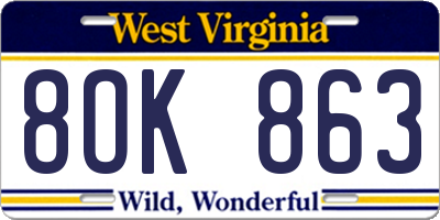 WV license plate 8OK863