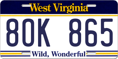 WV license plate 8OK865