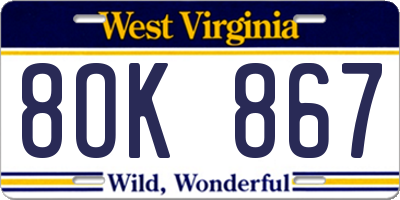 WV license plate 8OK867