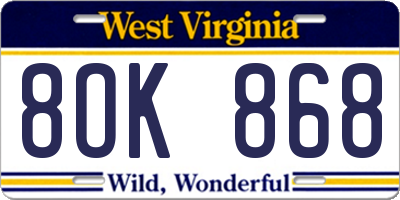 WV license plate 8OK868