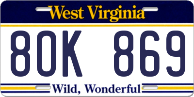 WV license plate 8OK869
