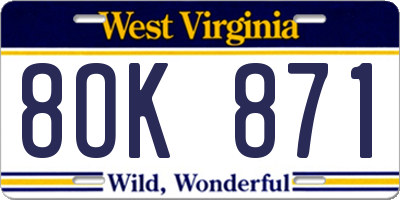 WV license plate 8OK871