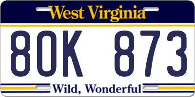 WV license plate 8OK873