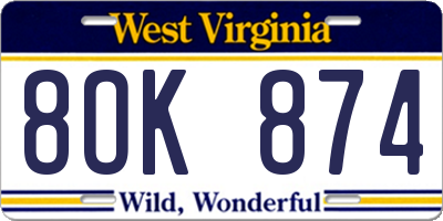 WV license plate 8OK874