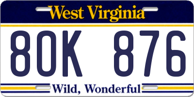 WV license plate 8OK876