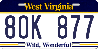 WV license plate 8OK877