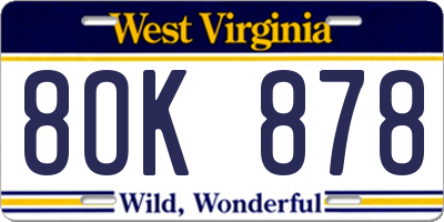 WV license plate 8OK878