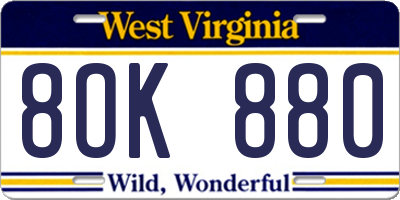 WV license plate 8OK880