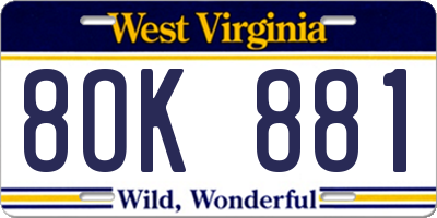 WV license plate 8OK881