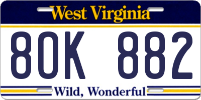 WV license plate 8OK882