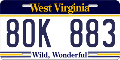 WV license plate 8OK883
