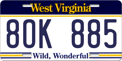 WV license plate 8OK885