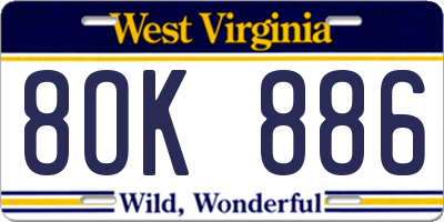 WV license plate 8OK886