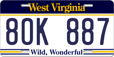 WV license plate 8OK887