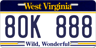 WV license plate 8OK888