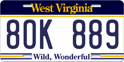 WV license plate 8OK889
