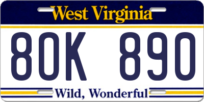 WV license plate 8OK890