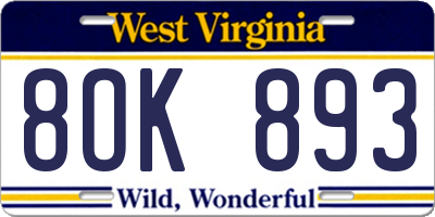 WV license plate 8OK893