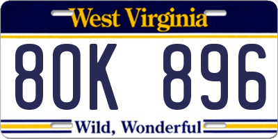 WV license plate 8OK896