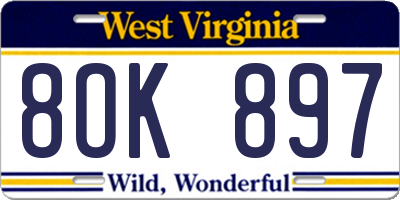 WV license plate 8OK897