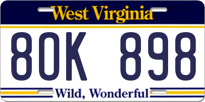 WV license plate 8OK898