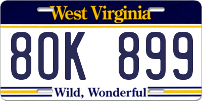 WV license plate 8OK899