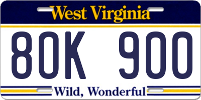 WV license plate 8OK900