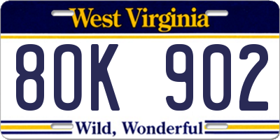 WV license plate 8OK902