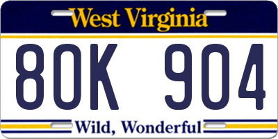 WV license plate 8OK904