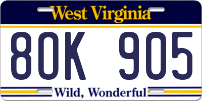 WV license plate 8OK905