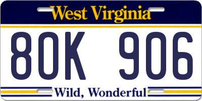WV license plate 8OK906