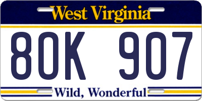 WV license plate 8OK907