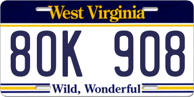 WV license plate 8OK908
