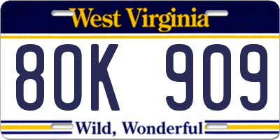 WV license plate 8OK909
