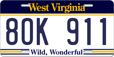 WV license plate 8OK911