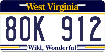 WV license plate 8OK912