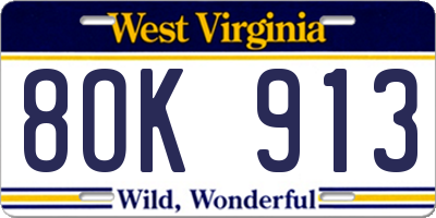 WV license plate 8OK913