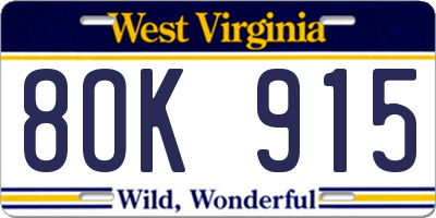 WV license plate 8OK915