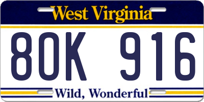 WV license plate 8OK916