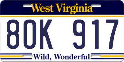 WV license plate 8OK917