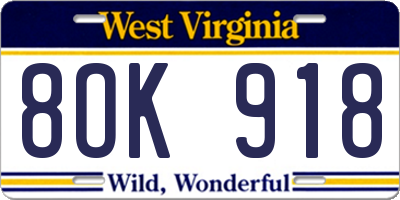 WV license plate 8OK918