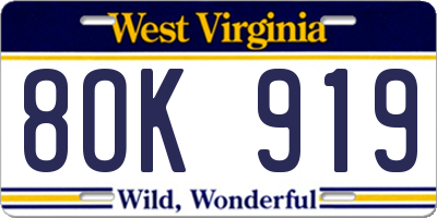 WV license plate 8OK919