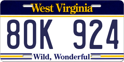 WV license plate 8OK924
