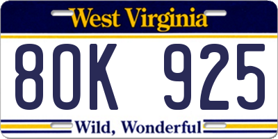 WV license plate 8OK925
