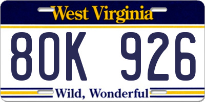 WV license plate 8OK926