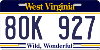 WV license plate 8OK927