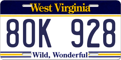 WV license plate 8OK928