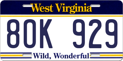 WV license plate 8OK929
