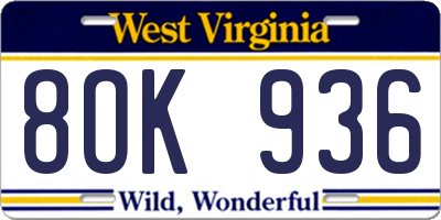 WV license plate 8OK936