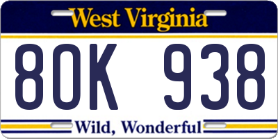 WV license plate 8OK938